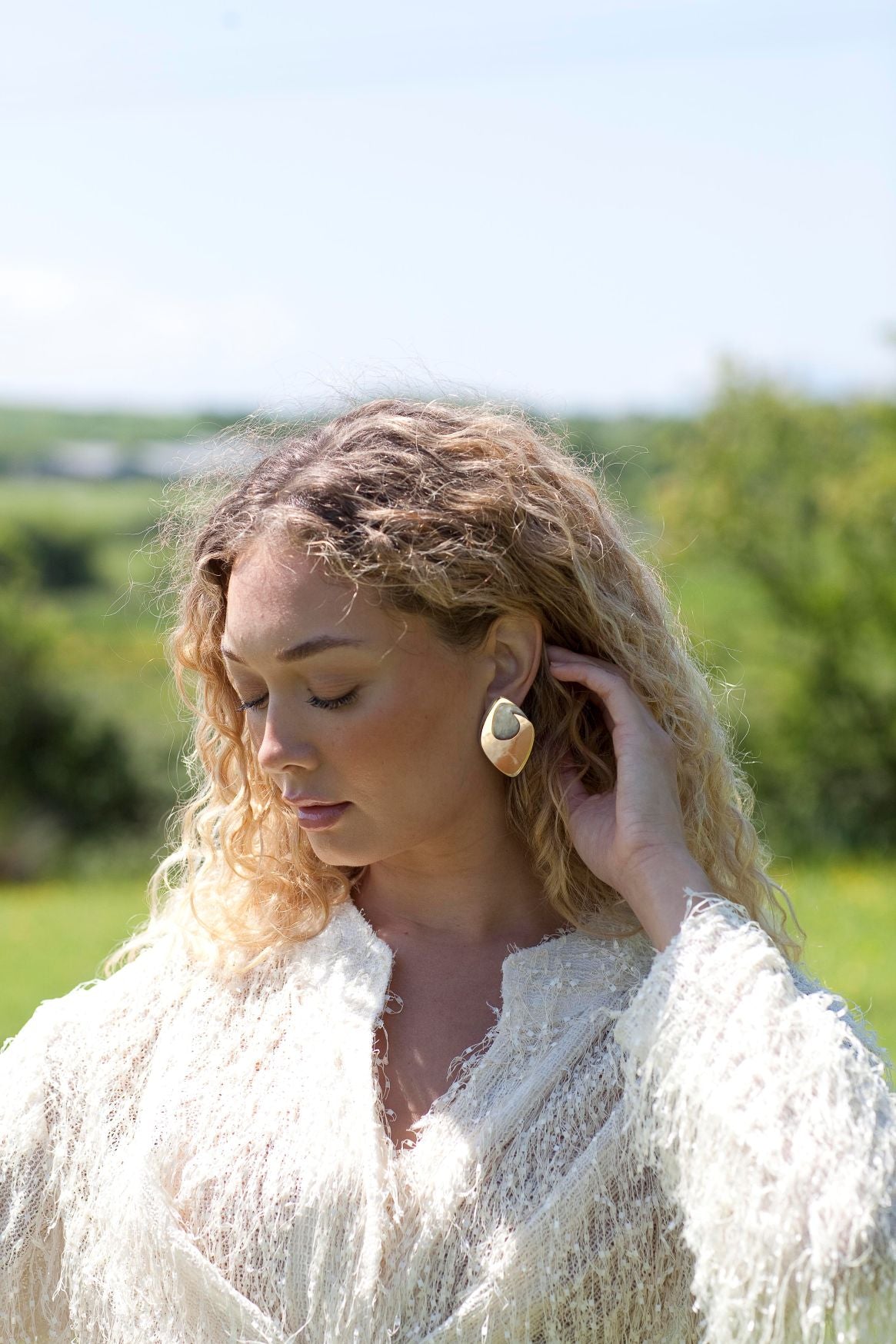 Bee Earrings in Gold & Mother of Pearl