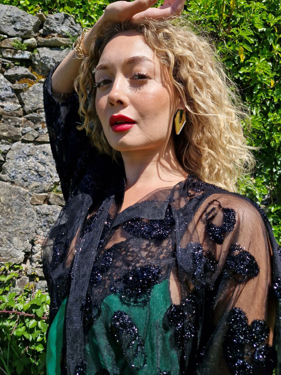 Monica Earrings - Gold & Marble Green