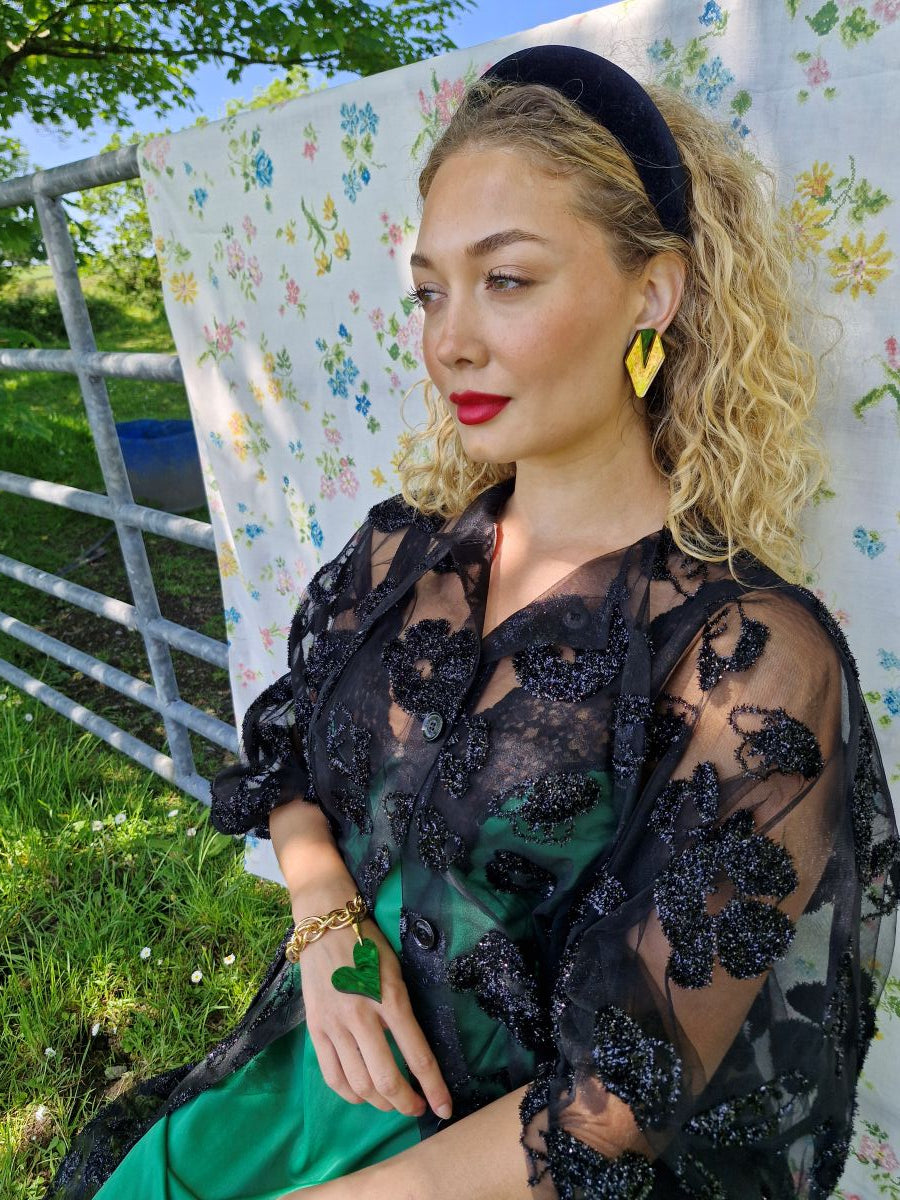 Monica Earrings - Gold & Marble Green