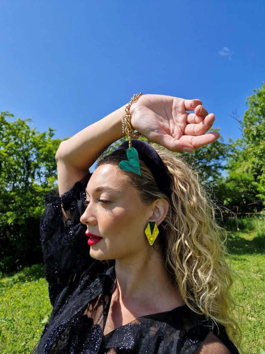 Monica Earrings - Gold & Marble Green